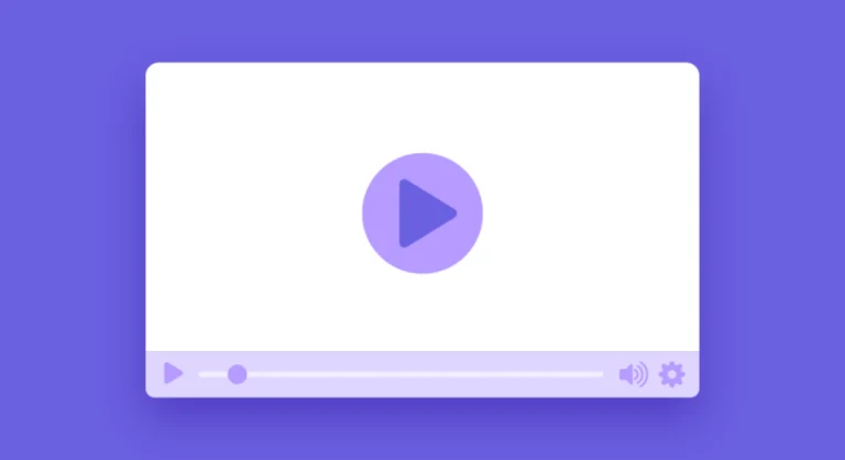 Ein Play-Button über einem Bildschirm, der ein Video anzeigt