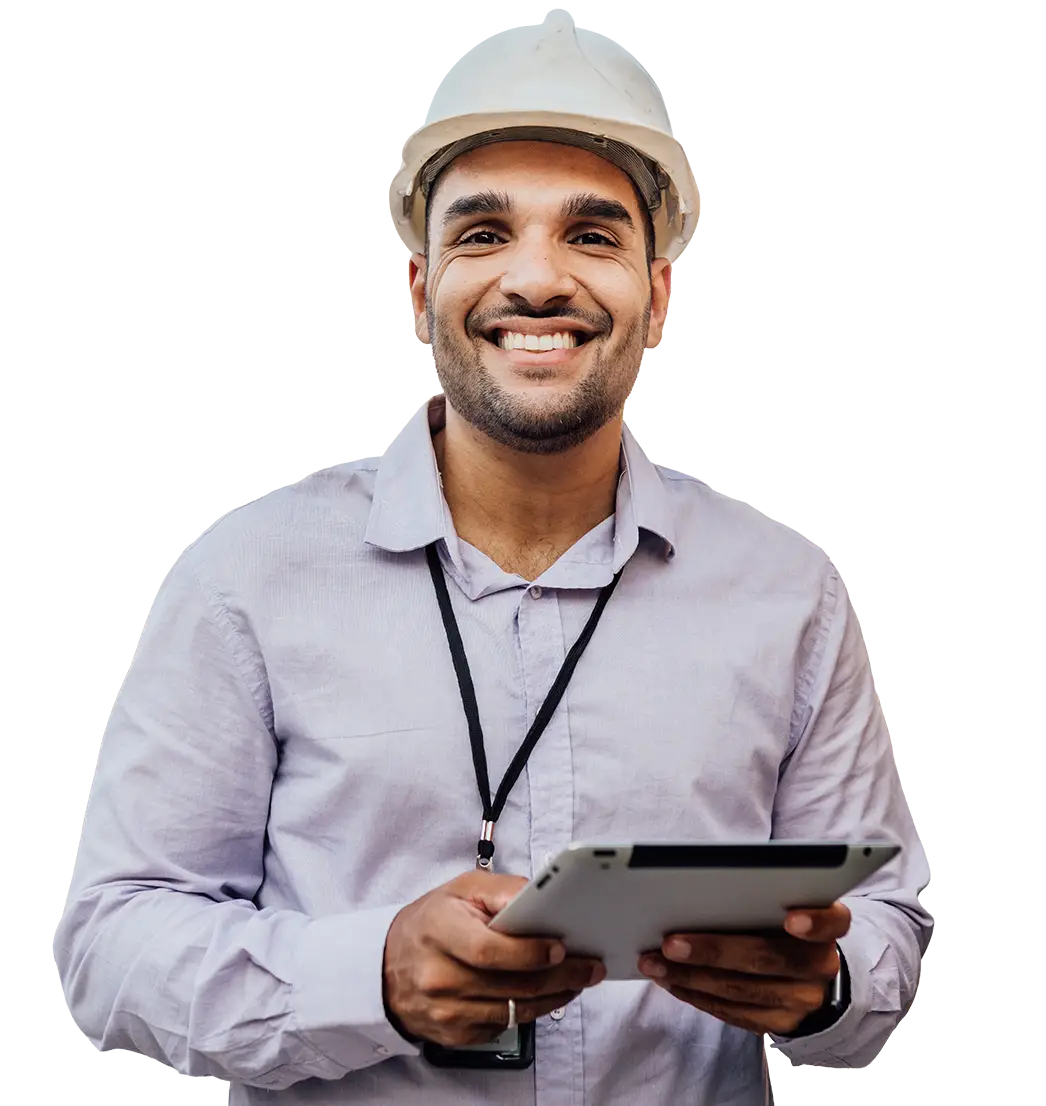 Construction manager holding a tablet