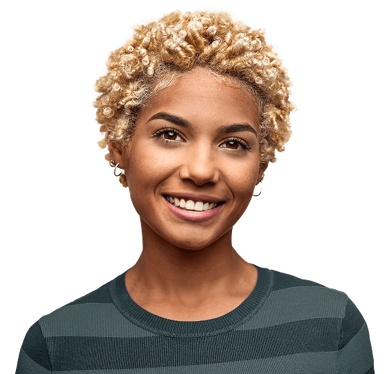 Woman in striped t-shirt smiling