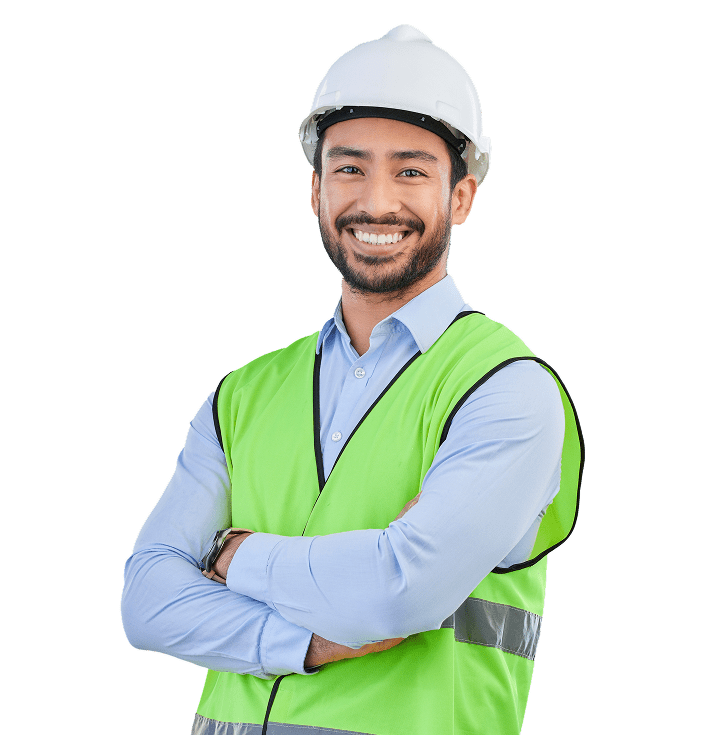 Mens in bouwvakker en veiligheidsvest