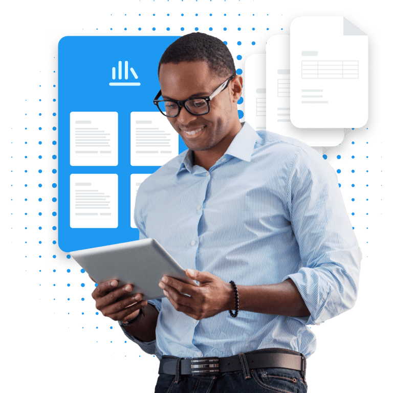 Man using ipad to view invoices