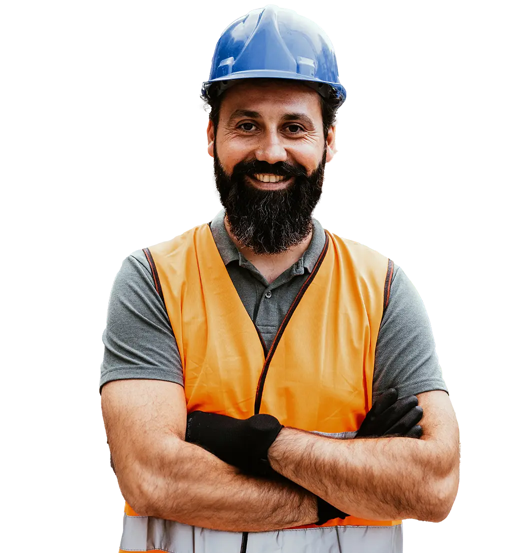 Construction worker with hard hat and vest