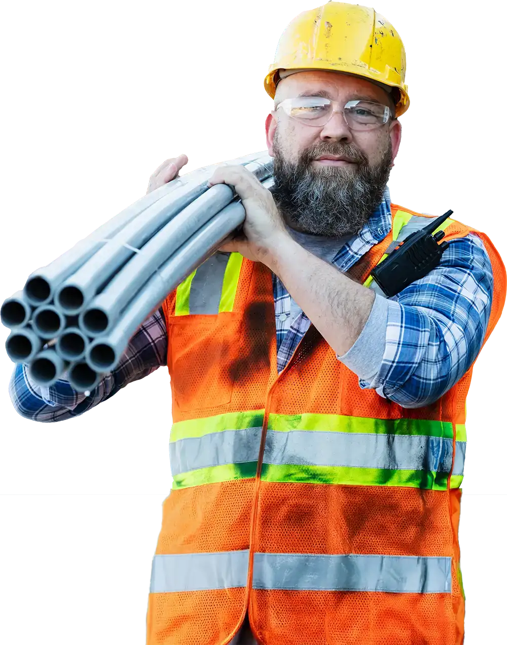 Construction worker with steel tubes